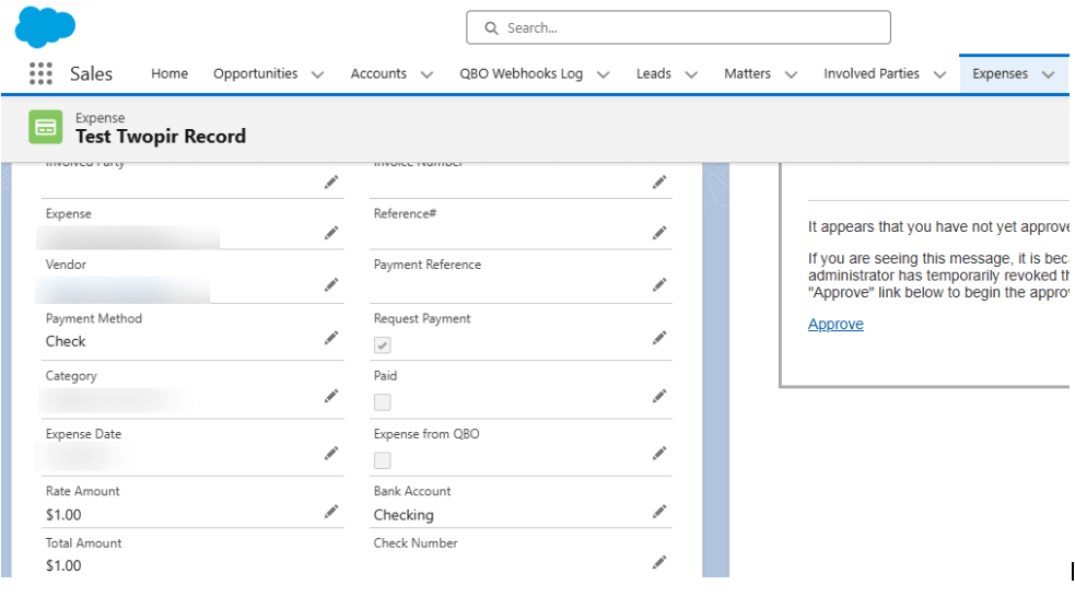 Check in QBO + Expense record in Salesforce 2