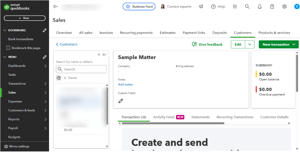 Customer Account Created in QBO